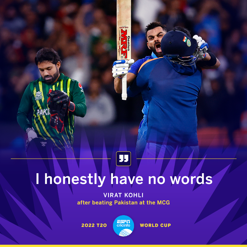 cricinfo's tweet photo. Honestly Virat, we have no words either 🐐 

#INDvPAK | #T20WorldCup