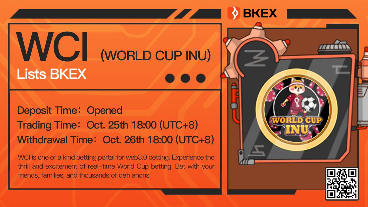 BKEX New Listing | @wcierc20 🔶#BKEX will list #WCI/USDT🚀🚀 🔸Token type:  ERC20 🔸Deposit: Opened 🔸Trade: 18:00 on Oct. 25 (UTC+8) 🔸Withdraw: 18:00  on Oct. 26 (UTC+8) 🔶Details: https://t.co/WmIbq8ySky #Bitcoin #Blockchain # cryptocurrency ...