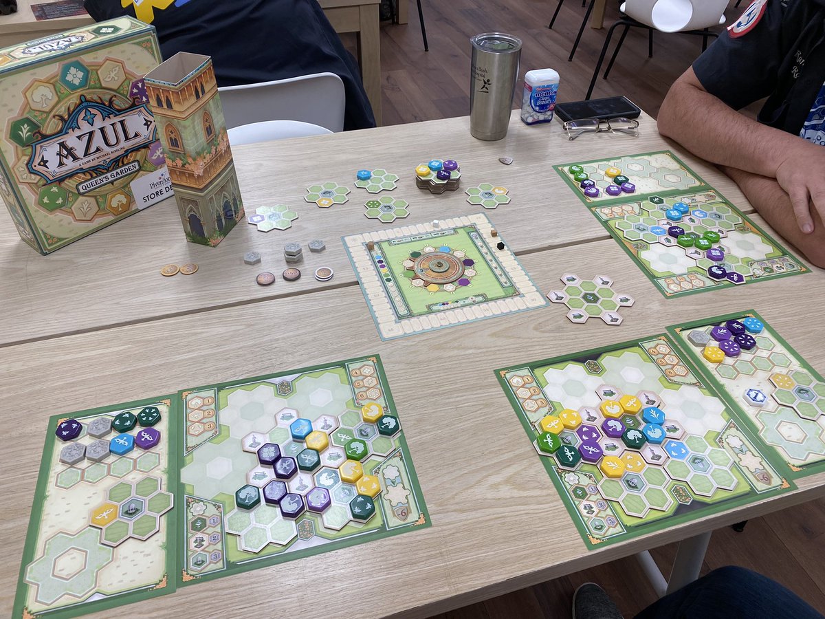ProfSham's tweet photo. #ChitsAndBits 24-Hour @ExtraLife4Kids Board Game Marathon 2022, Game 11: Azul Queen’s Garden by Michael Kiesling from @Asmodee_USA. To learn about or donate to our efforts, visit https://t.co/VTul3OGw3G https://t.co/Cl1PDUSxNI