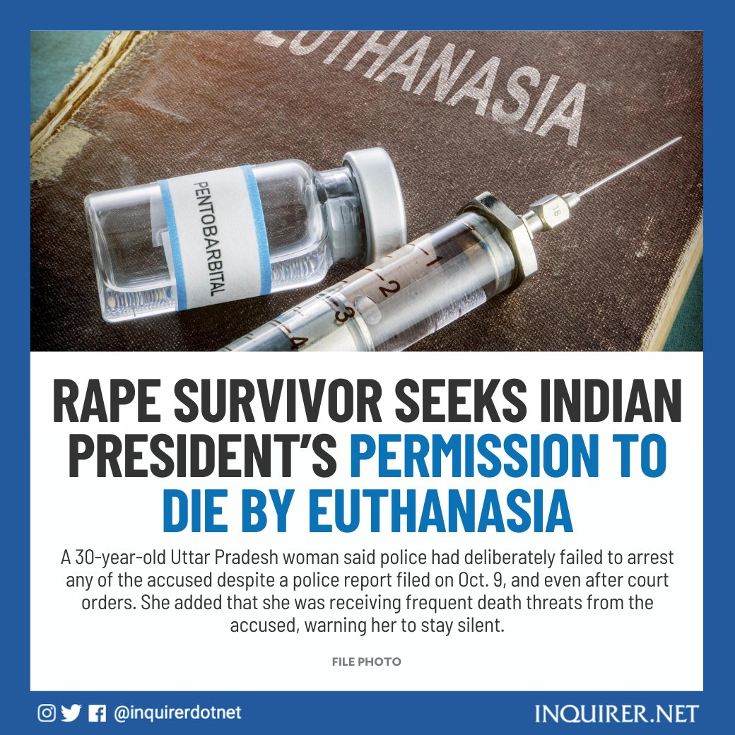 inquirerdotnet's tweet photo. A 30-year-old woman who says she was raped by her stepson and husband’s friends for months has written to Indian President Droupadi Murmu seeking permission to die by euthanasia. In her letter, she says she has lost all hope of justice.

READ: https://t.co/4qGMOXQJon https://t.co/Y5XQ98WNOr