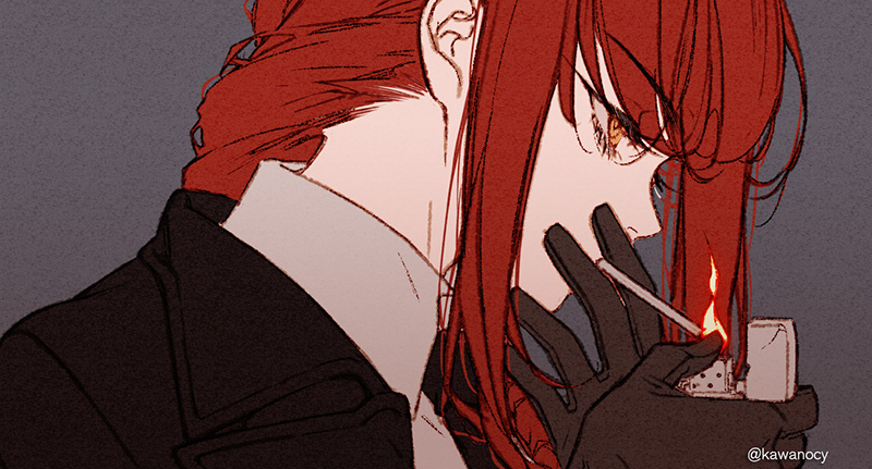 makima (chainsaw man) 1girl lighter solo red hair braid cigarette gloves  illustration images