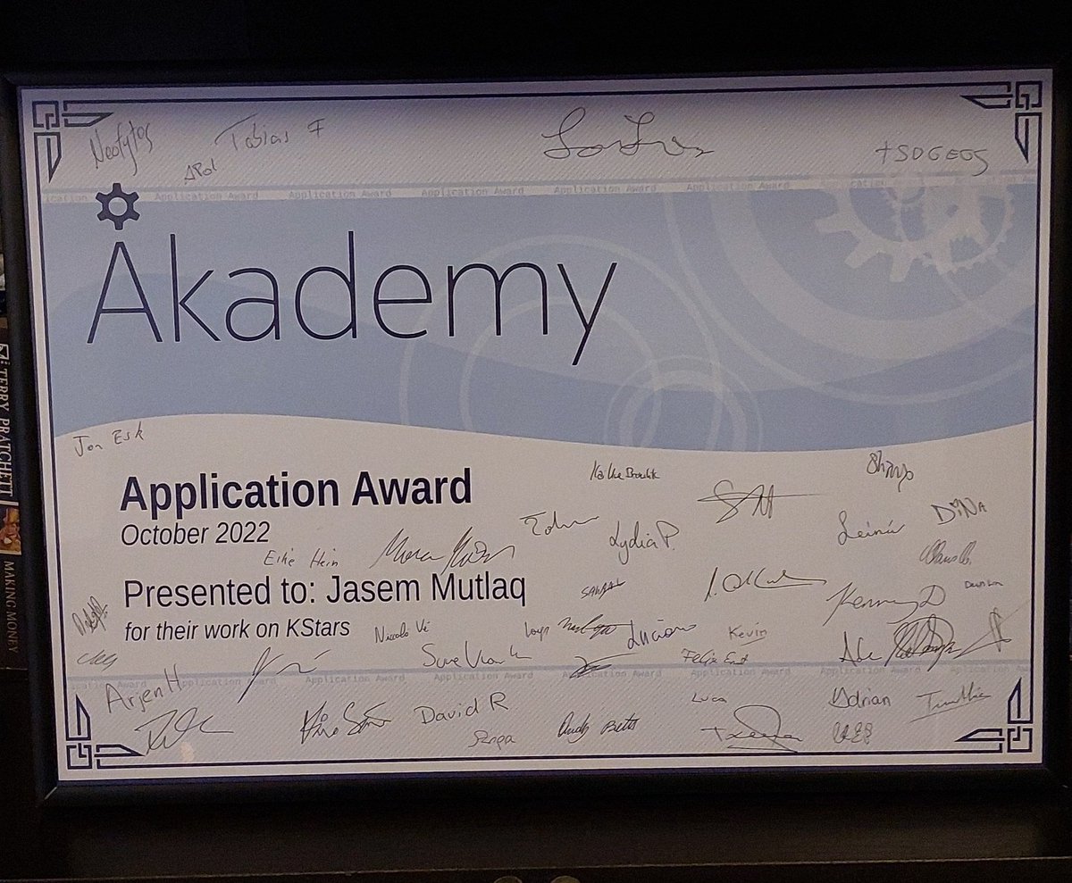 JasemMutlaq's tweet image. Thanks to #KDE's Akademy for the 2022 Application Award for work on #KStars.

I started contributing to KStars around 2000 and it's been a blast since then!