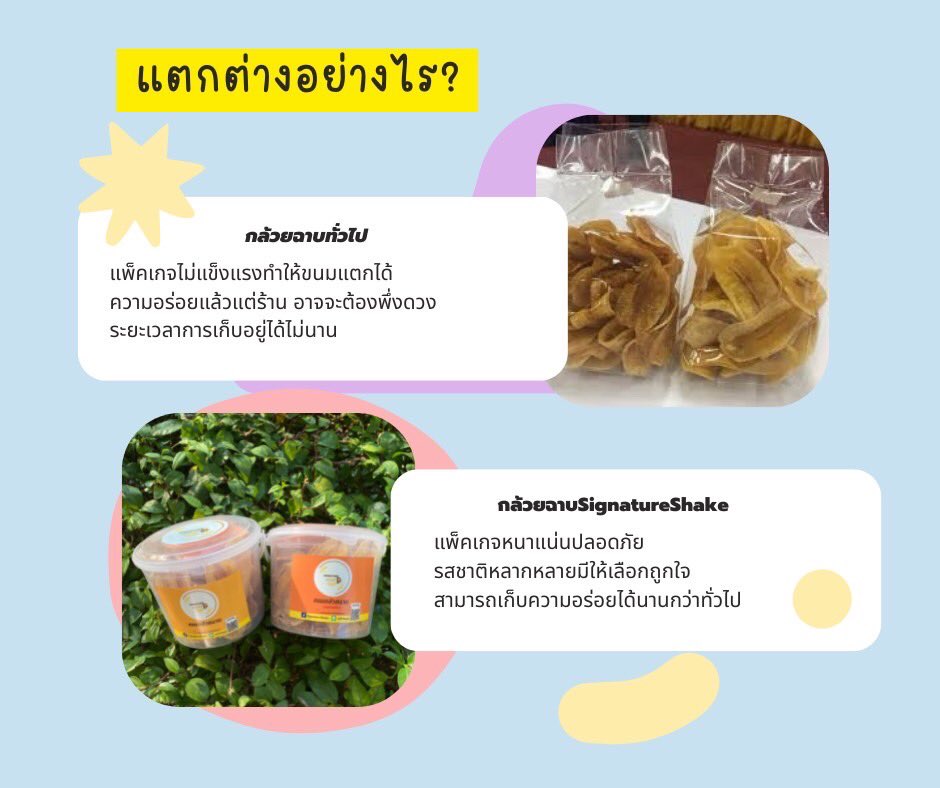 SignatureShake's tweet photo. 🍌 เรื่องกล้วย ๆ วันนี้ขอเสนอความแตกต่างระหว่าง
กล้วยฉาบทั่วไปกับกล้วยฉาบเขย่า SignatureShake
มาไขข้อสงสัยไปด้วยกันกับ SignatureShake ได้เลย ☺️
กดสั่งซื้อ คลิกเลย 🛒
https://t.co/LY4sVuUe4A
สอบถามข้อมูลได้ที่นี่
https://t.co/XjWRMlGTF7
#signatureshake #อร่อยบอกต่อ #อร่อยไปแดก https://t.co/mInvMVC7Tt