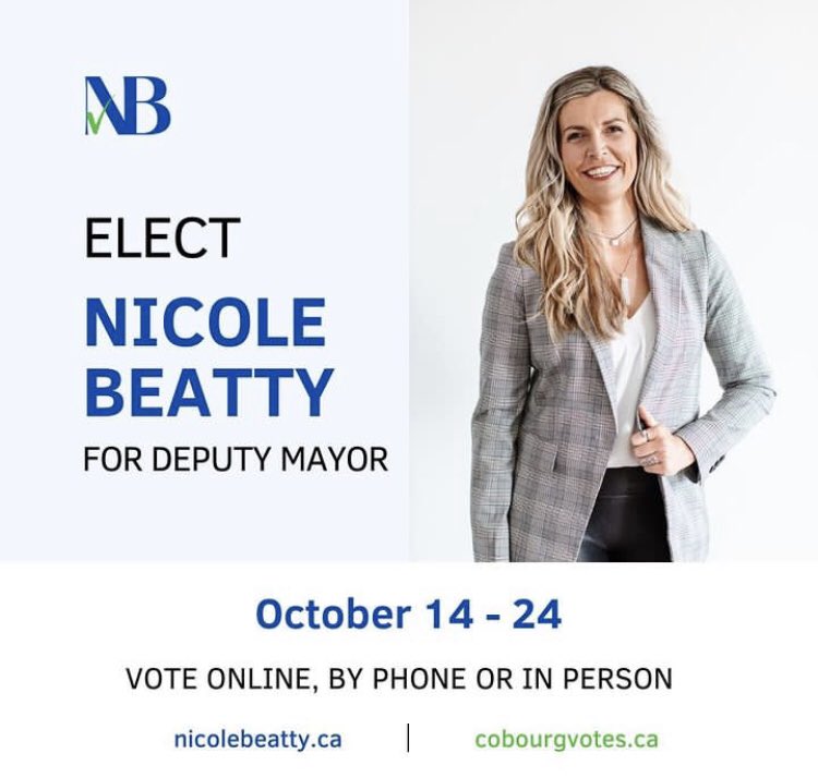 As municipal voting closes tomorrow evening, now is the time to vote. 🗳 If you need a ride to a voting centre, please reach out to me. Already voted? Talk to your neighbours about your hopes for Cobourg and who can get us there. We’ve got this! nicolebeatty.ca/platform/