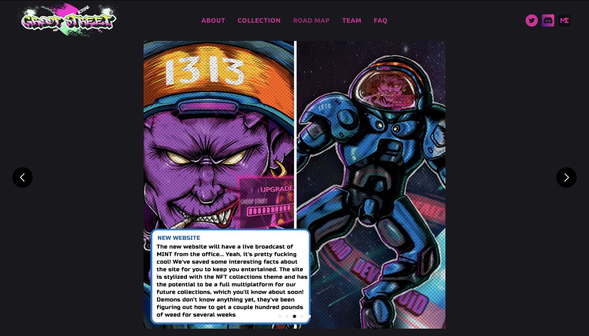 GroofStreet's tweet image. Demons!

We've updated the project website and added a lot of unique visuals from Groof Street 🚀🔥

groofstreet.com

On the project site you can find all the information you need to buy, uniqueness and usefulness of our NFTs

#SOL #NFTSOLANA #GROOFSTREET #MINT #SNEAKPEAK