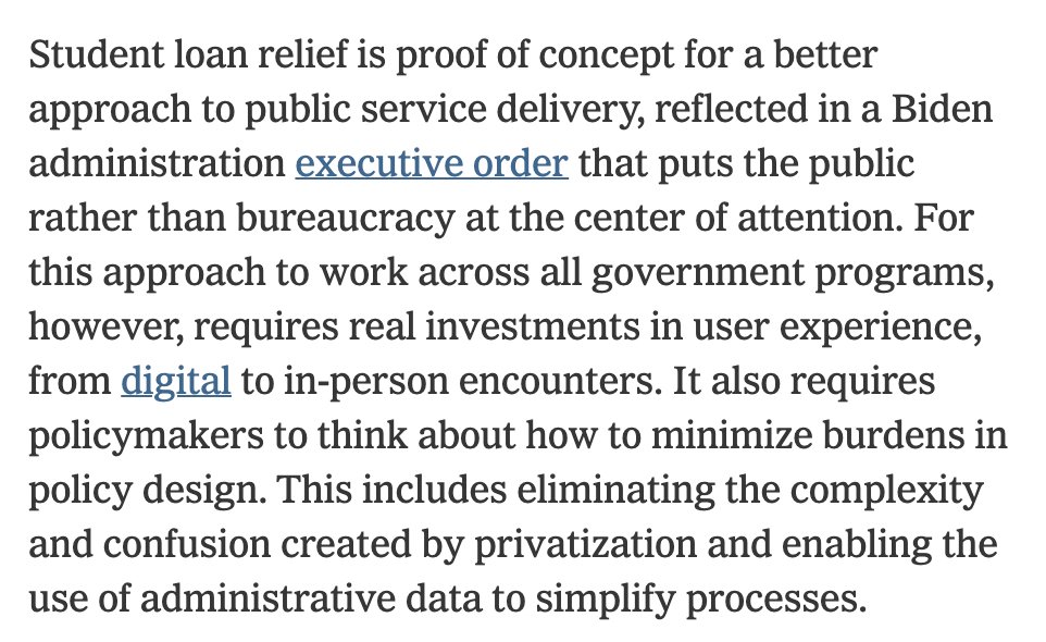 Two big points here: *The quality of the student loan application is not a one-off. Lots of very talented and competent people are trying to make it the norm *It's not all on them. legislators can reduce or create admin burden in their policy design choices.