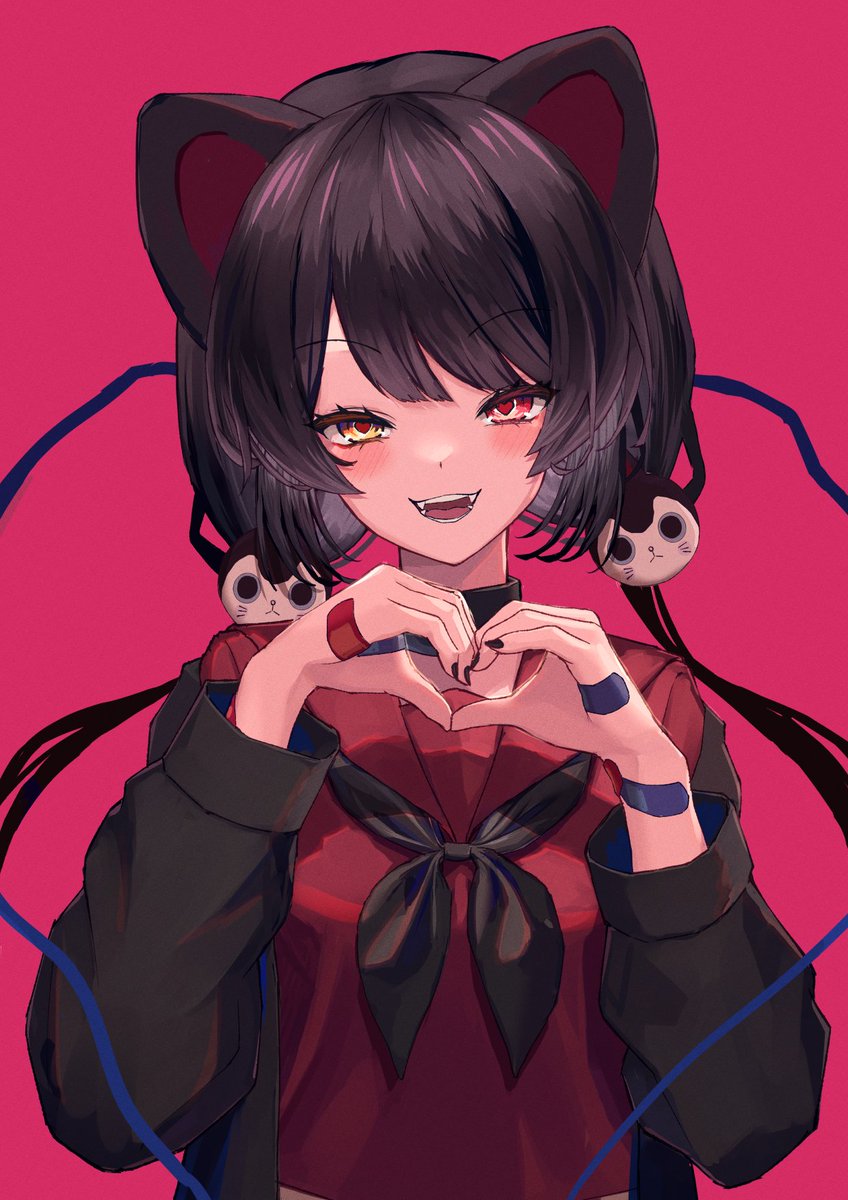 inui toko 1girl solo animal ears dog ears heart hands heart red eyes  illustration images