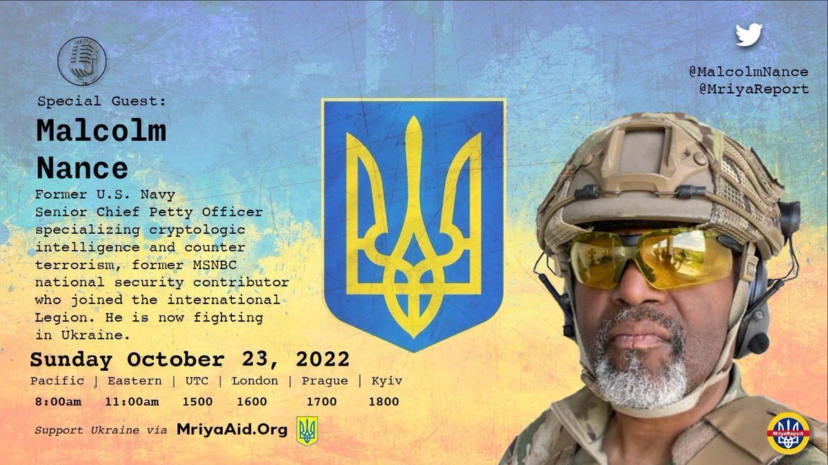 MriyaReport's tweet photo. ✨🇺🇦 Please join us Sunday, October 23rd at 11am ET | 1800 Kyiv for our returning Special Guest, friend of the space Malcolm Nance @MalcolmNance #LIVE on the MriyaReport @MriyaReport #MriyaReport #Ukraine🇺🇦✨

8 am Pacific
11 am Eastern
1500 UTC
1600 London
1700 Prague
1800 Kyiv https://t.co/hnl1bfMFtx