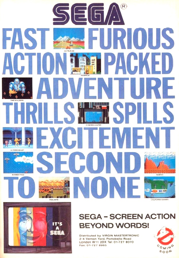 Advertised in October 1989 - Sega... Screen action beyond words. #80s #retrogaming