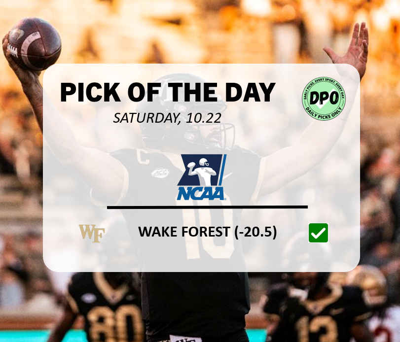 PICK OF THE DAY 💰 | SATURDAY, 10.22 | WAKE FOREST (-20.5) 🔥

patreon.com/DAILYPICKSONLY
__
#handicapper #sportsbetting #gambling #betting #picks #parlay #sportsgambling #sportspicks #fanduel #draftkings #bovada #barstoolsports #barstoolsportsbook #sportsbook #nba #mlb #nhl