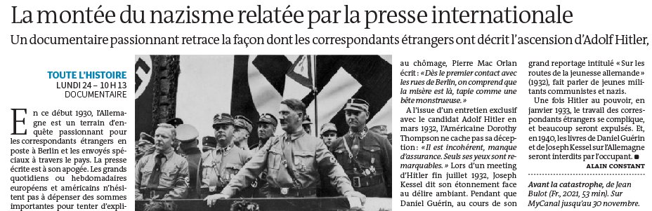 Le Monde Télé&Radio (@lemondetv) on Twitter photo « Dès le premier contact avec les rues de Berlin, on comprend que la misère est là, tapie comme une bête monstrueuse. » Pierre Mac Orlan - mars 1932 "Avant la catastrophe" sur <a href="/TLHTV/">Toute l'Histoire</a> : la montée du nazisme vue par la presse internationale. <a href="/Mourbouk777/">Alain Constant</a> lemonde.fr/culture/articl… « Dès le premier contact avec les rues de Berlin, on comprend que la misère est là, tapie comme une bête monstrueuse. » Pierre Mac Orlan - mars 1932 "Avant la catastrophe" sur <a href="/TLHTV/">Toute l'Histoire</a> : la montée du nazisme vue par la presse internationale. <a href="/Mourbouk777/">Alain Constant</a> lemonde.fr/culture/articl…