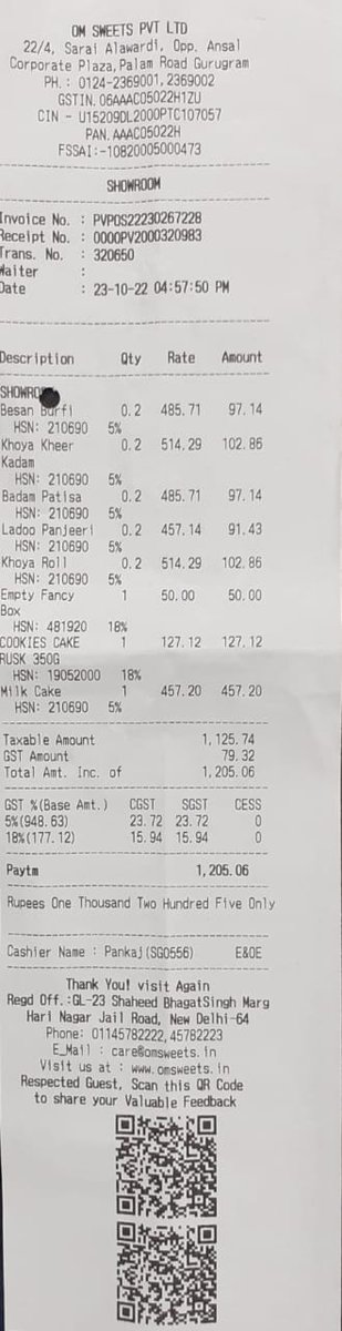 subodhtyagi's tweet photo. Today I bought Sweets from #Om_Sweets, Opp. Ansal Corp. Plaza, #Palam_Road, #Gurgaon &amp; was shocked to note that #Rs_50_charged for a #Simple_Packing_Box (worth Rs 10/- max.) in the #Bill (#Copy_Attached)  लाला जी #कहाँ_ले_जाओगे इतनी #लूट_की_दौलत जमा कर के ? @omsweets1 @omsweets2 https://t.co/3OfgIfwwlU
