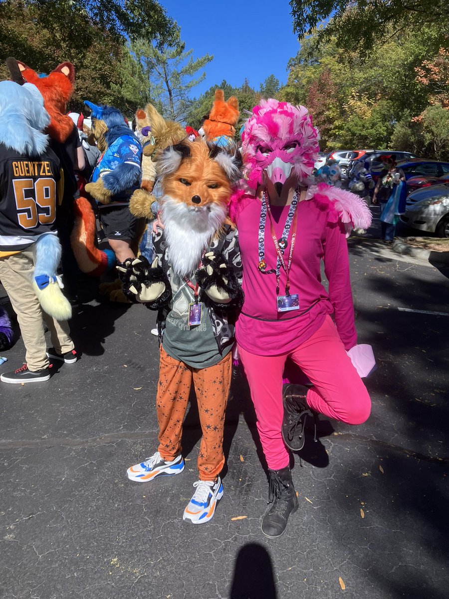 VikkiesWorkShop's tweet photo. #bewhiskered2022 #flamingo #fox #furries https://t.co/Tg7Aoz1XFw
