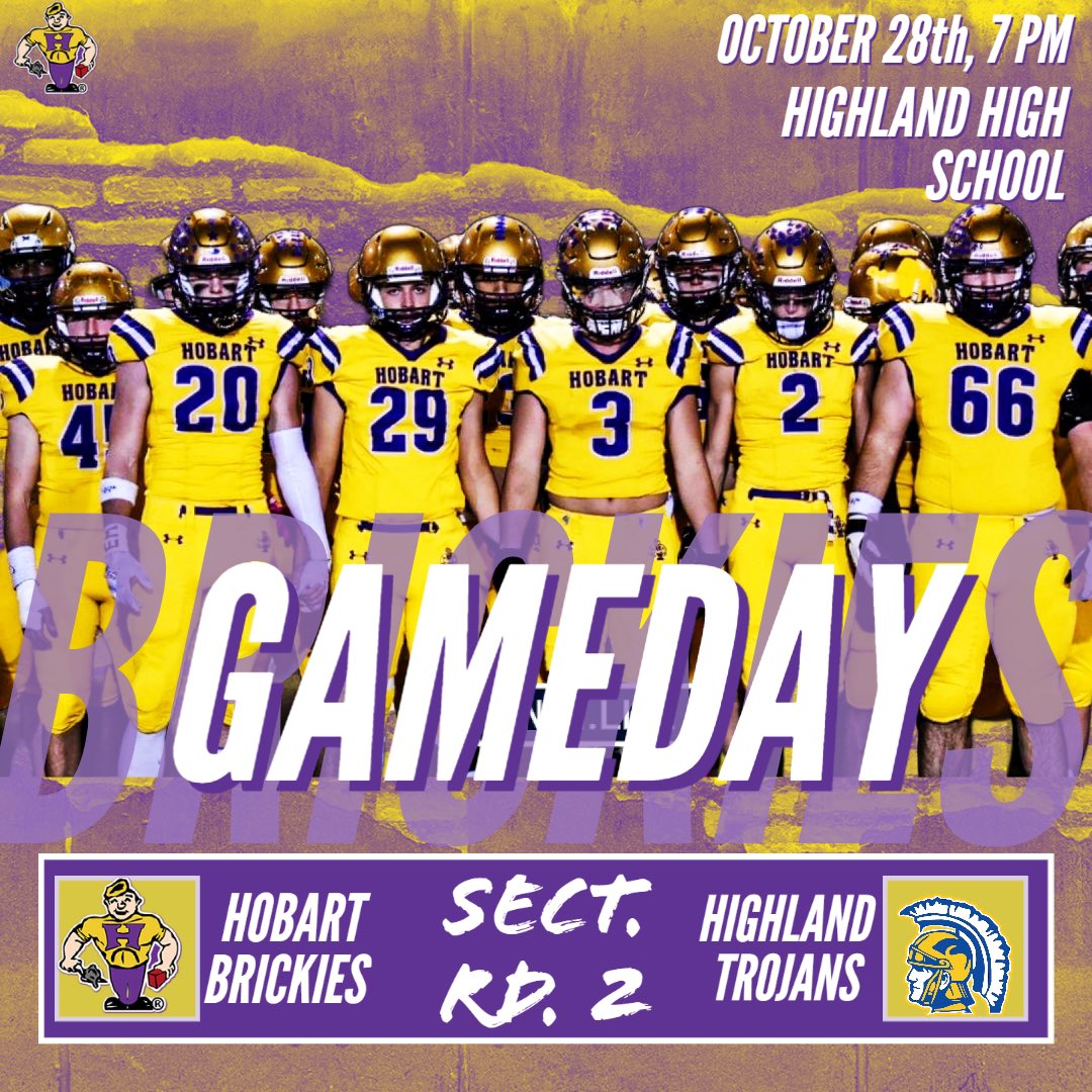 Sectional Round 2 will be at Highland High School. See you there!

#BrickieUp #AllMyLife 🟣🟡🧱
