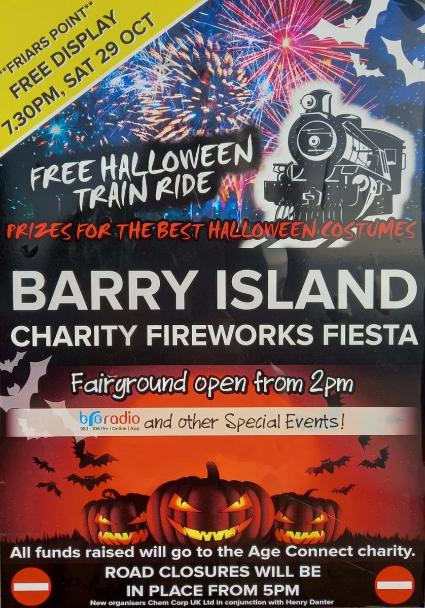 LoveTheVale's tweet photo. Barry Island Charity Fireworks Fiesta is back, this year taking place on Saturday 29th October from 7pm! A free event, raising money for Age Connect Cardiff and Vale. https://t.co/oitc7e9fgb