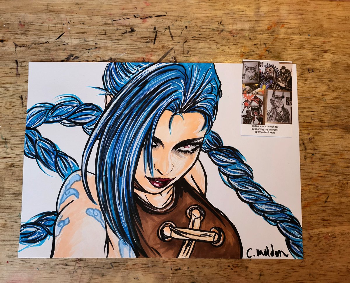 Pen drawing of Jinx from League/ Arcane