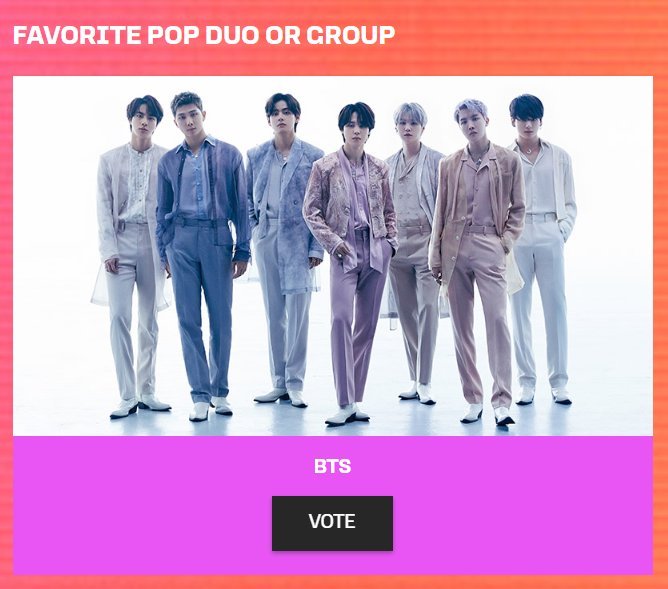 01Btsxarmy's tweet photo. Do not waste your 22x votes &amp; cast them for BTS! ✊

[BTS (@BTS_twt) + Favorite Pop Duo or Group + #AMAs]

🗳️:https://t.co/7shzjVAV9t https://t.co/CqO9hpH8B3