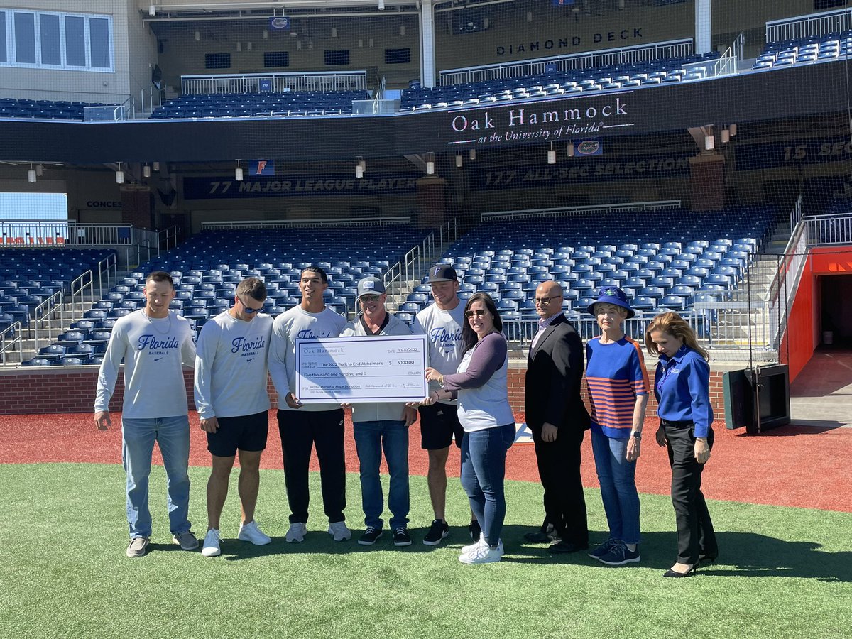 JPTULL's tweet photo. #causemarketing Big thx to our @FLGatorsSP @Learfield partners at #oakHammock for sponsoring ‘22 @GatorsBB #homeRuns4Hope to benefit @alzcnfl. Thx coach O’Sullivan &amp;the guys for taking part in the check presentation last week. #goodstuff #goGators @GerreReynoldsVO @JeffCardozoUF https://t.co/jnBrTHId0b