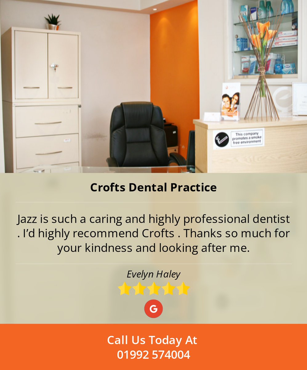 CroftsDental's tweet photo. 5 Star: Evelyn H. "Jazz is such a caring and highly  professional dentist .  I’d highly recommend  Crofts .  ..." https://t.co/xUWghNgwYK https://t.co/tSWUk0Xvuv