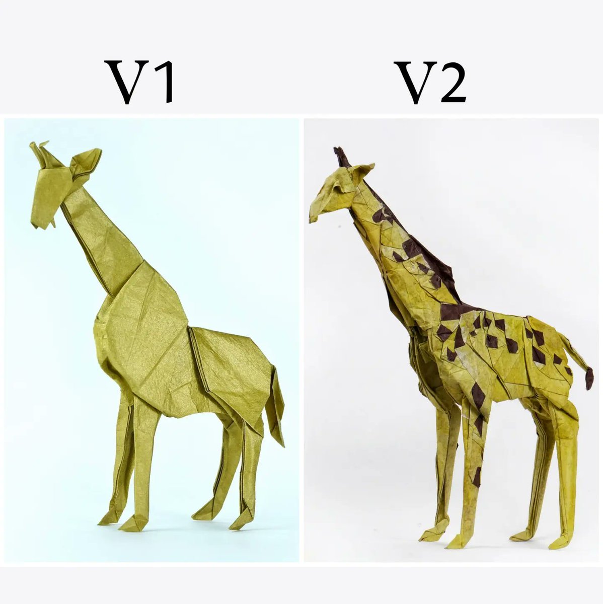 Comparison between My #origami two Giraffe designs.
