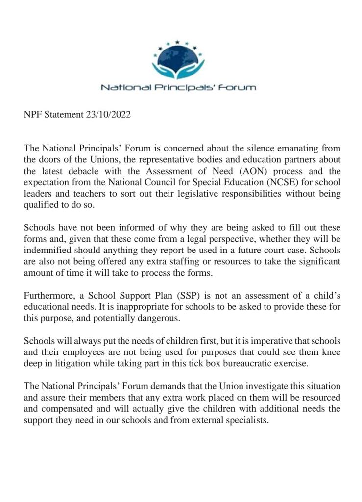 ForumTeaching's tweet image. @INTOnews @CatholicPrimary @EducateTogether @NABMSE @IPPN_Education National Parents Council, @InclusionIre @AsIAmIreland