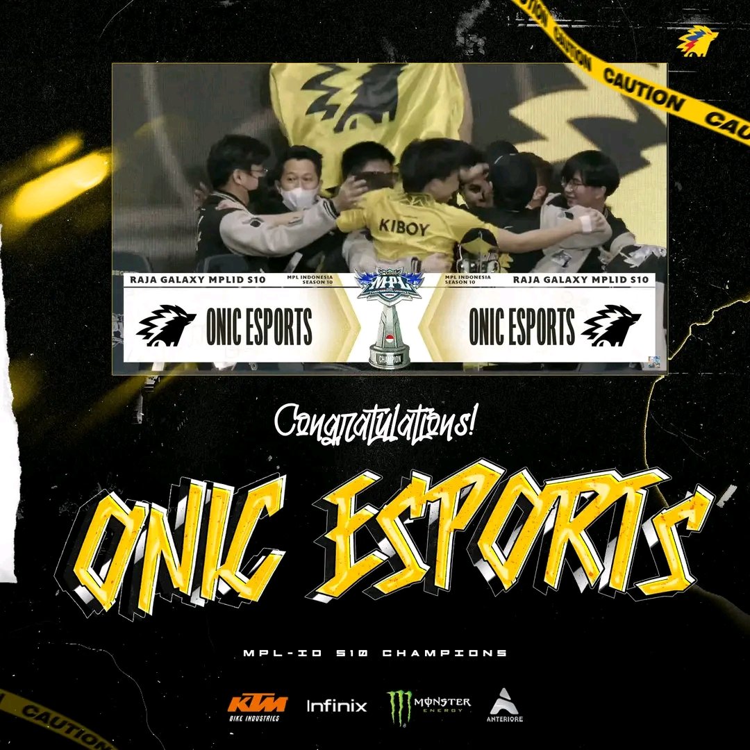 ONICPhilippines's tweet photo. Congratulations ONIC Esports! The MPL-ID S10 Champions! π₯³π₯³π₯³
Your ONIC PH Fam is so proud of you ππ€
#itsONICtime #ONICMagic #InfinixMobile
#MonsterEnergyPH #UnleashTheBeast
#KTMBikeIndustries #AnterioreSolutions #LakasNa10To #MPLS10 https://t.co/GJDKC4uPTo