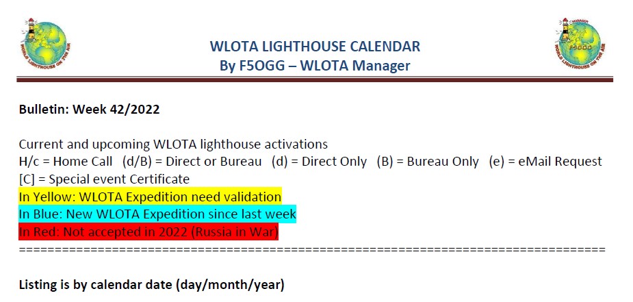 WLOTA_Award's tweet photo. #hamradio #WLOTA_Award #DX_World
WLOTA DX Bulletin N° 29/2022 week 42 is now on WLOTA web site -  PDF in page "Next Expeditions" 108 Expeditions with WLOTA References On Air this week https://t.co/GzNqF0SazK