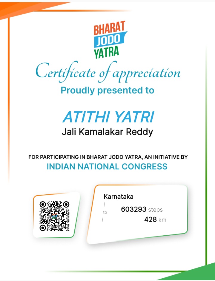 I'm very much proud of being in #BharathJodoYatra bit sad 2 miss Kerala&TN,but 2 compensate continue till Kashmir. Lot many thanks 2 @digvijaya_28 @Jairam_Ramesh @vbwalia @GauravPandhi @Allavaru @santhoshadv 2 extending their cooperation all the time. @RahulGandhi @priyankagandhi