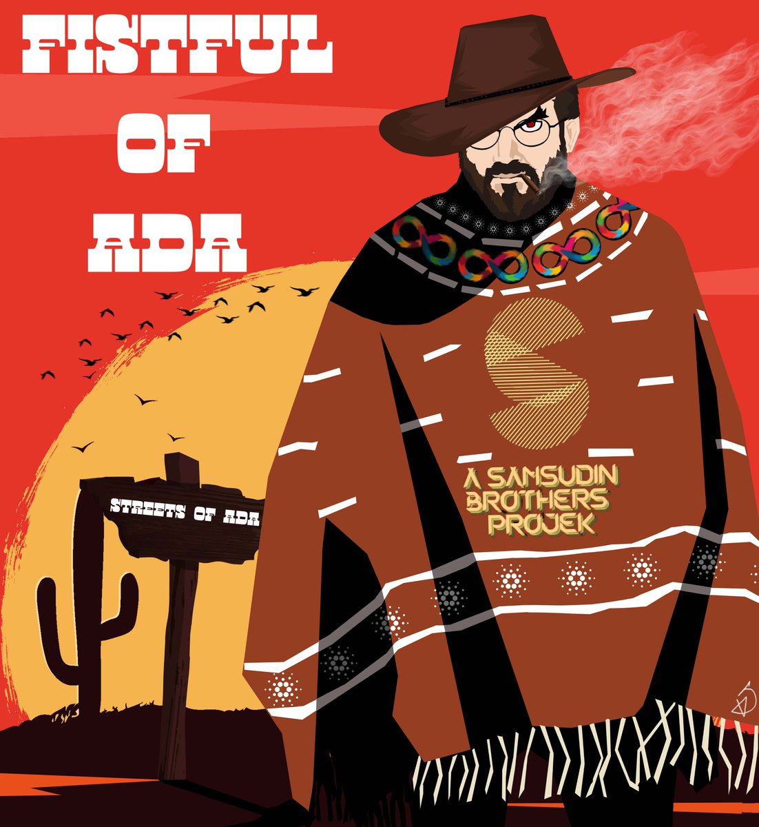 TR1PL7's tweet photo. Spaghetti western Fistful of #Ada designs part of our @streetsofada universe, @IOHK_Charles the gunslinger. 
Which one do you guys prefer out of the 3....
@Razlosophy @SustainableADA #Cardano #NFT4Good https://t.co/lDLr6Tbe2a