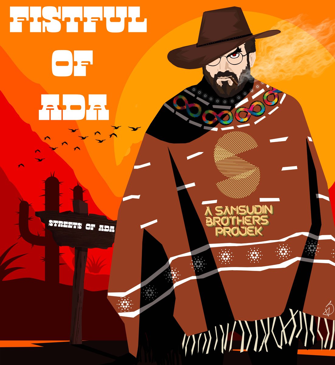 TR1PL7's tweet photo. Spaghetti western Fistful of #Ada designs part of our @streetsofada universe, @IOHK_Charles the gunslinger. 
Which one do you guys prefer out of the 3....
@Razlosophy @SustainableADA #Cardano #NFT4Good https://t.co/lDLr6Tbe2a