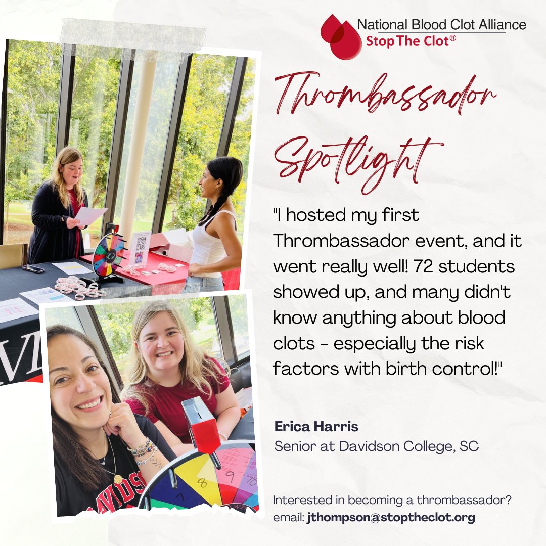 Congratulations to Erica, NBCA Community #Thrombassador, on hosting her first event. We are so proud of our thrombassadors and couldn't be more grateful for their work in their communities. Learn more: stoptheclot.org/community-thro…