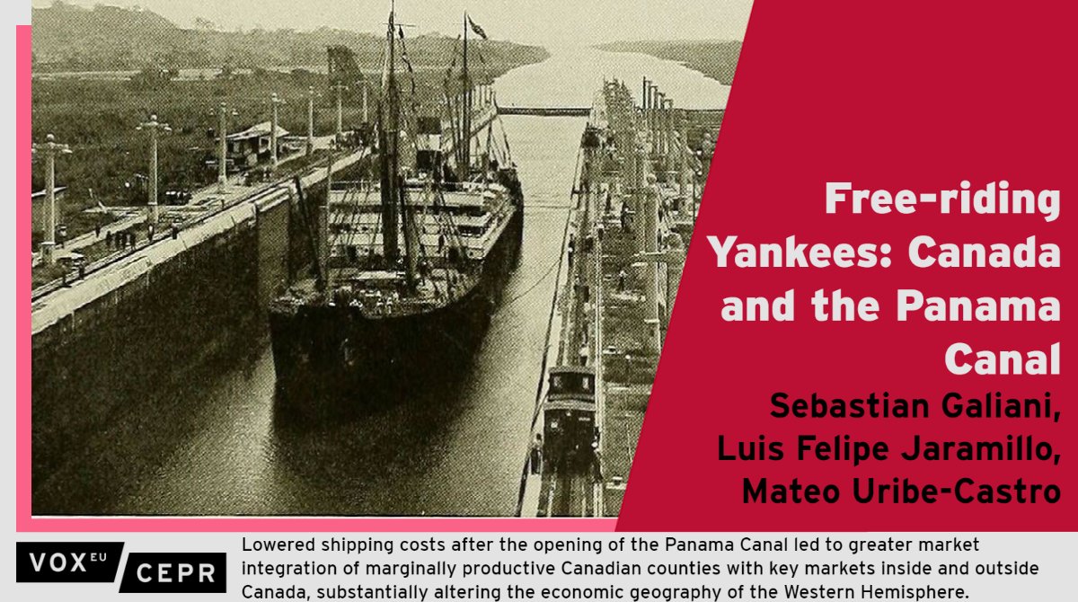 The opening of the #PanamaCanal & subsequent lower shipping costs had a substantial impact on Canadian economic life & transformed the economic geography of the Western Hemisphere. @SFGaliani @bsosumd, L F Jaramillo @UmdEcon, @muribec @EconUrosario ow.ly/iYTB50L3VFj