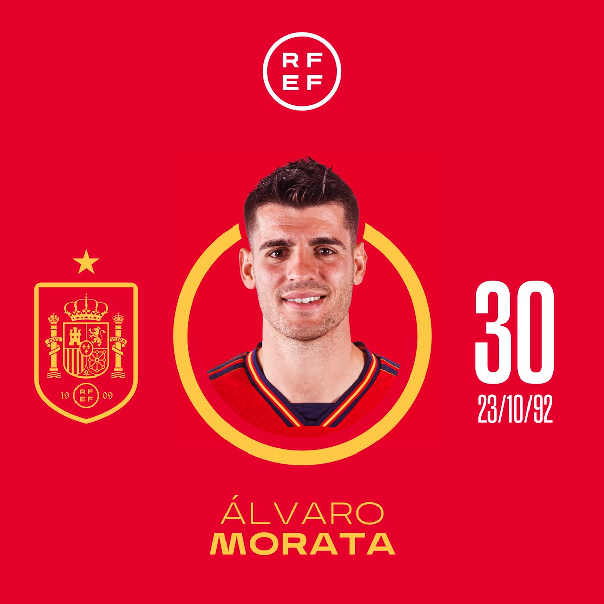 🎂 ¡Feliz cumpleaños a @AlvaroMorata! ⚽️ El, por el momento, 6º máximo goleador en la historia de la @SEFutbol y su primer artillero en fases finales de #Euro cumple 30 años. 🎥 Día perfecto para revivir su último gol 👉bit.ly/Cumple2310 🥳¡MUCHAS FELICIDADES, ÁLVARO!🥳