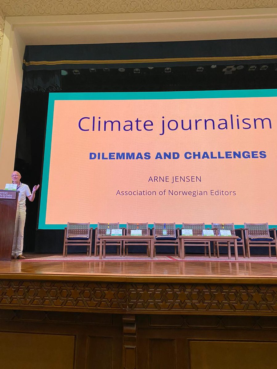 NorwayinEgypt's tweet photo. "Good climate journalism provide a doable and feasible narrative of dealing with climate change" statement by Noha El-Mikawy. Great meeting ๐ณ๐ด and ๐ช๐ฌ journalists and editors at the #cairomediaconference on climate journalism hosted in cooperation with ๐ช๐ฌ@AUC and ๐ณ๐ด@OsloMet ๐๐ฑ https://t.co/zNRFbtU3xR