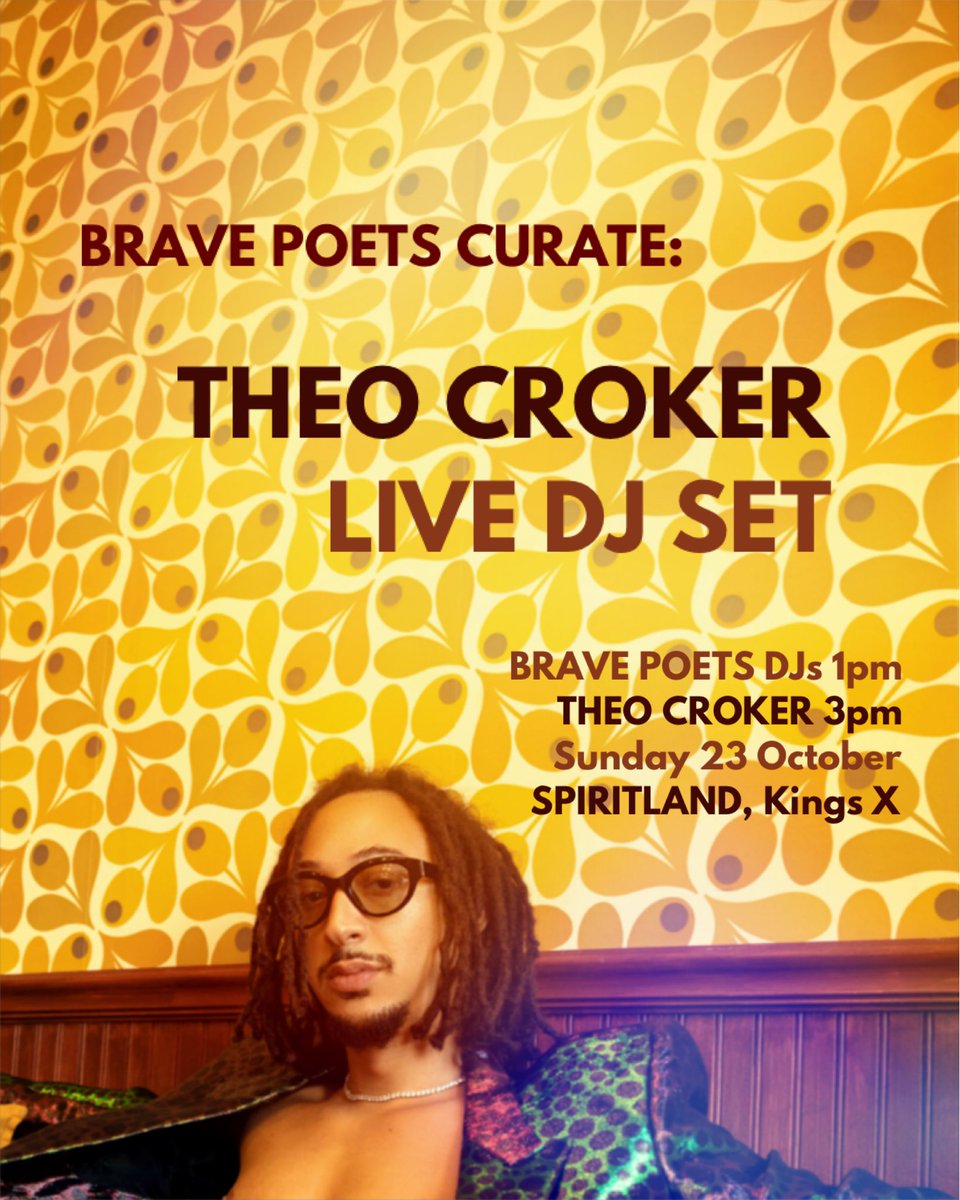 BravePoetsMusic's tweet photo. Happening Now - free entry, Sunday vibes, exceptional music, exclusive rare DJ set by music maestro Theo Croker &amp; a soundsystem so delicious it s like a musical hug https://t.co/k0tmB8CZjw