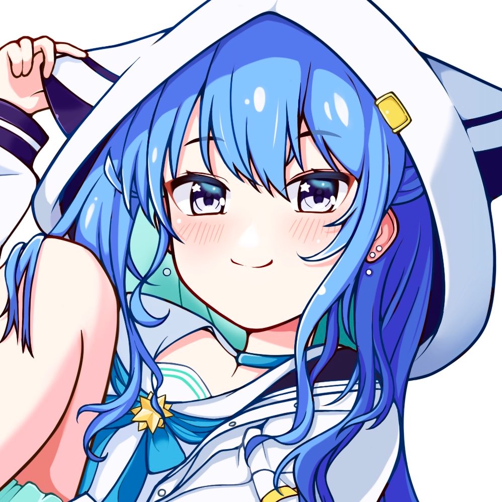 hoshimachi suisei 1girl solo blue hair blue eyes hood hood up animal hood  illustration images