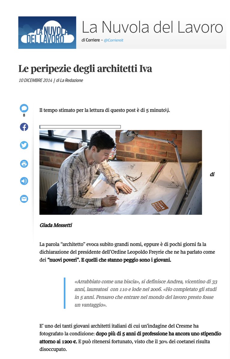 MicheTiraboschi's tweet photo. (3) Le peripezie degli architetti con partita IVA. Ancora la Nuvola del lavoro del @Corriere nel 2014. Poco è cambiato. Anzi, la situazione pare peggiorata e diventata la regola
https://t.co/X99xIetoc2 https://t.co/eBNciV0yVx