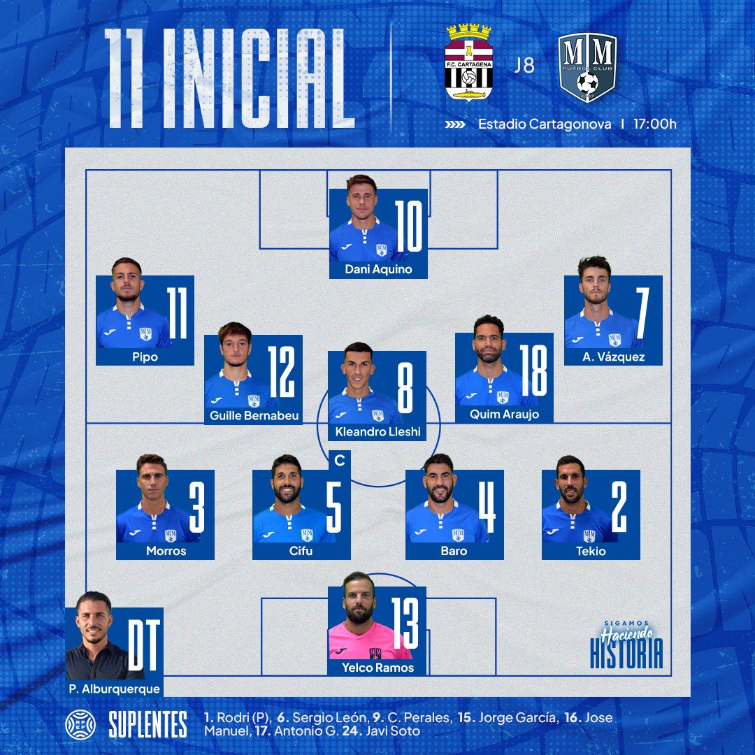 racingctmmfc's tweet photo. #CartagenaBMarMenor | 

📋 Este es el XI inicial elegido por @PAlburquerque para el encuentro frente al @FCC_Cantera.

#SigamosHaciendoHistoria ⚔️ https://t.co/C9lJTmv29M