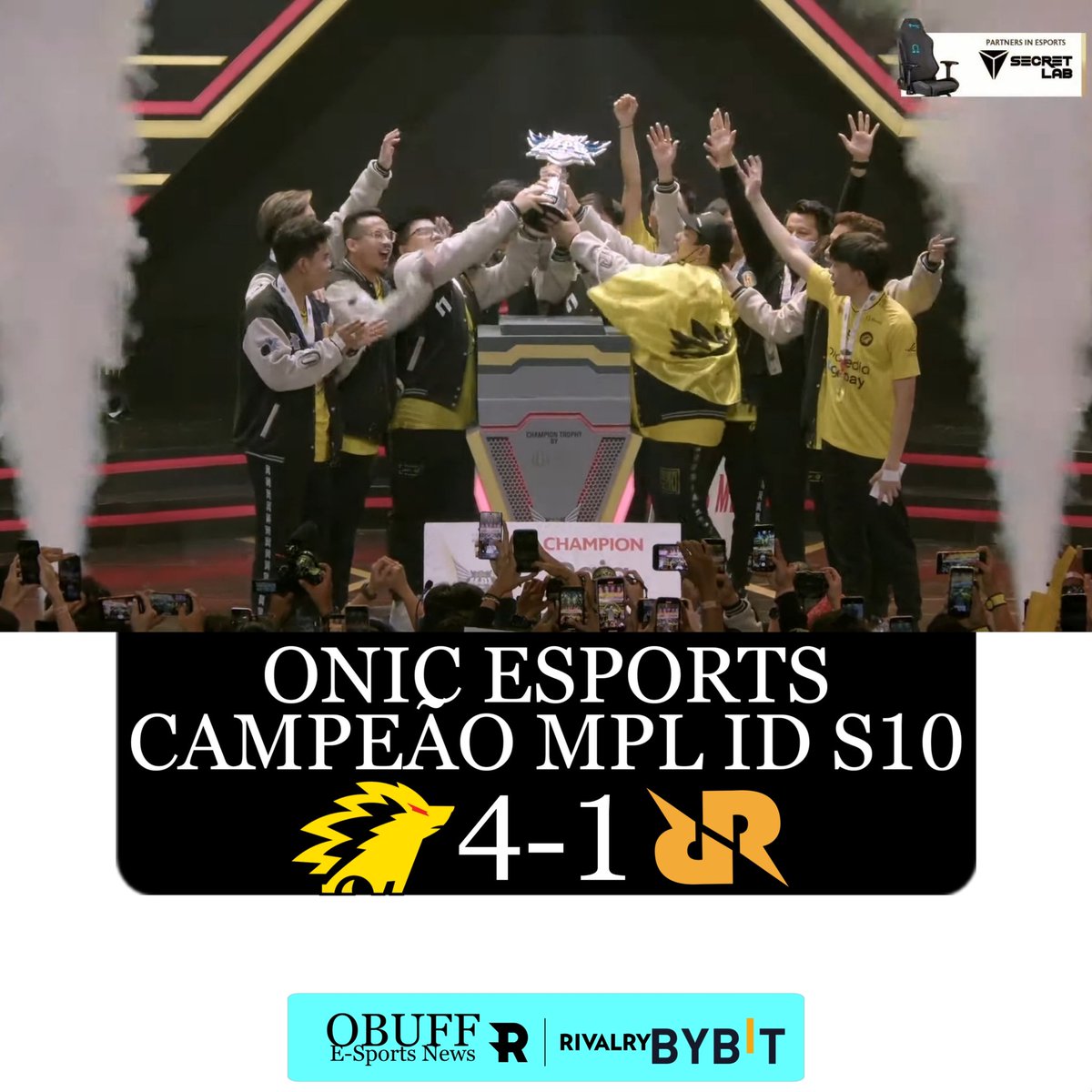 OBufff's tweet photo. A @onic_esports é Campeã da MPL ID S10 🏆🇮🇩
Vencendo dua principal rival por 4 a 1 após cair para a Lower e dar a volta por cima vencendo a AURA por 3 a 0 e chegando a Final.
A ONIC ESPORTS VENCE, Destaque e MVP ao jogador Kairi que fez uma campanha Incrível.
#MPLIDS10 #MLBB https://t.co/nsDKtS23NP