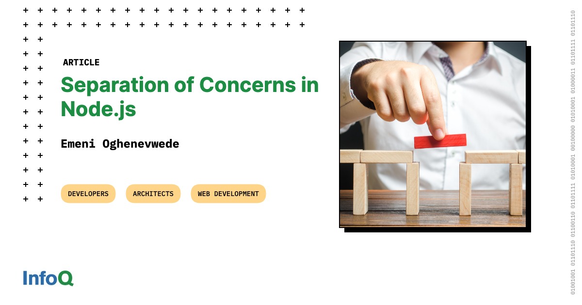InfoQ's tweet image. The amazing &amp;amp; somewhat frustrating aspect of Node.js is that you can structure your code however you want. There is no &quot;correct way&quot;.

Read the #InfoQ article and learn about #separationOfConcerns in #NodeJS: bit.ly/3TmSgrd 

#WebDevelopment #JavaScript #DynamicLanguages