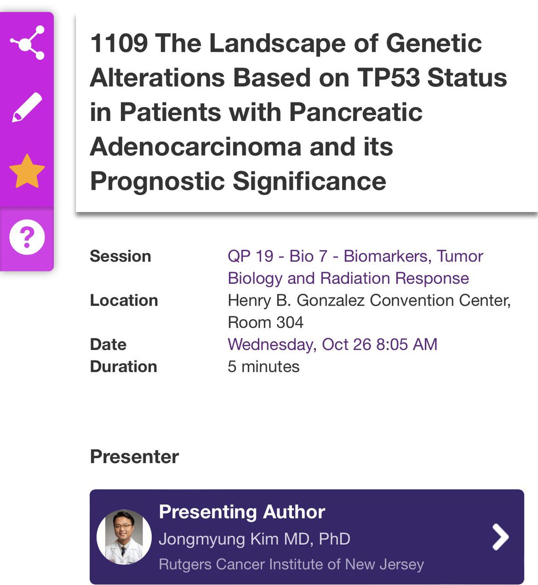 Rutgers Radiation Oncology Residency Program (@ru_radonc) on Twitter photo Please come and join our PGY4 resident <a href="/JKimMDPhD/">Jongmyung Kim, MD PhD</a> presenting his study on TP53 mutations in pancreatic cancer #ASTRO2022 <a href="/ASTRO_org/">ASTRO</a> <a href="/RU_RadOnc/">Rutgers Radiation Oncology Residency Program</a> <a href="/RutgersCancer/">Rutgers Cancer Institute</a> <a href="/RWJMS/">Rutgers RWJMedSchool</a> <a href="/Rutgers_NJMS/">Rutgers New Jersey Medical School</a> Please come and join our PGY4 resident <a href="/JKimMDPhD/">Jongmyung Kim, MD PhD</a> presenting his study on TP53 mutations in pancreatic cancer #ASTRO2022 <a href="/ASTRO_org/">ASTRO</a> <a href="/RU_RadOnc/">Rutgers Radiation Oncology Residency Program</a> <a href="/RutgersCancer/">Rutgers Cancer Institute</a> <a href="/RWJMS/">Rutgers RWJMedSchool</a> <a href="/Rutgers_NJMS/">Rutgers New Jersey Medical School</a>