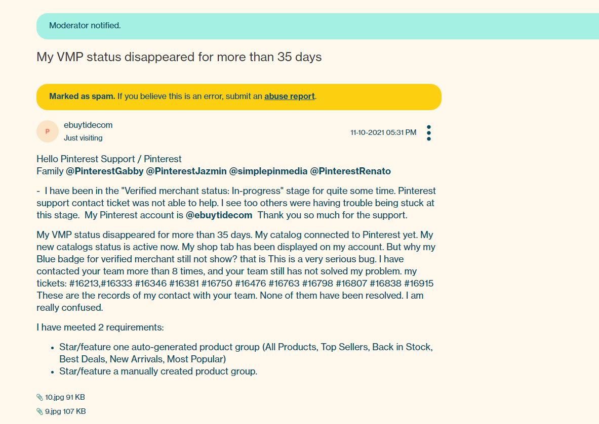 DermacolUs's tweet photo. @Pinterest Why is your team so rude? I contacted your team with a lot of bills, but no one replied me. My VMP blue badge and price shop TAB have disappeared for more than 200 days. After I contacted your team for many times, your Contact Us team directly blocked my Tickets. Why?? https://t.co/j3moeyuyHk