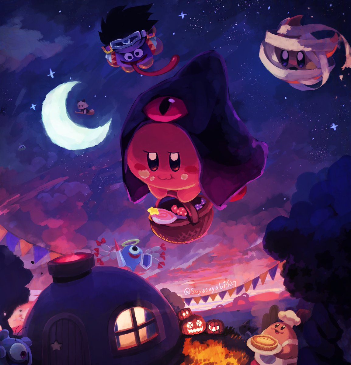 kirby crescent moon star (sky) food moon sky hat night  illustration images