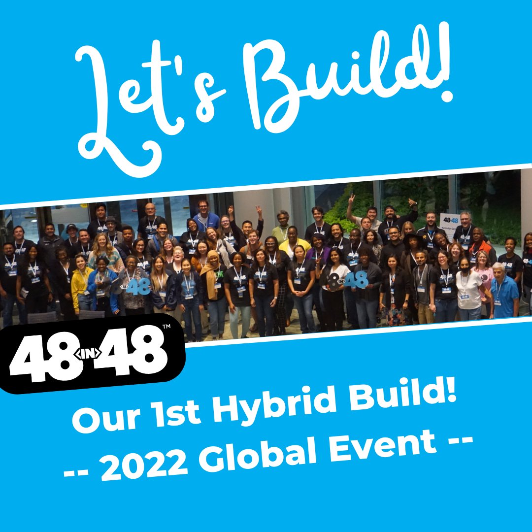 48in48org's tweet photo. Thank you for making our 1st Hybrid Build Event a success!! #48in48 #ItsOurCode #48in48GLO22
Image Description: Picture of 100 in-person volunteers at Cox Enterprises Headquarters in Atlanta with Let's Build in white on blue background. https://t.co/DPY8fUlMnA