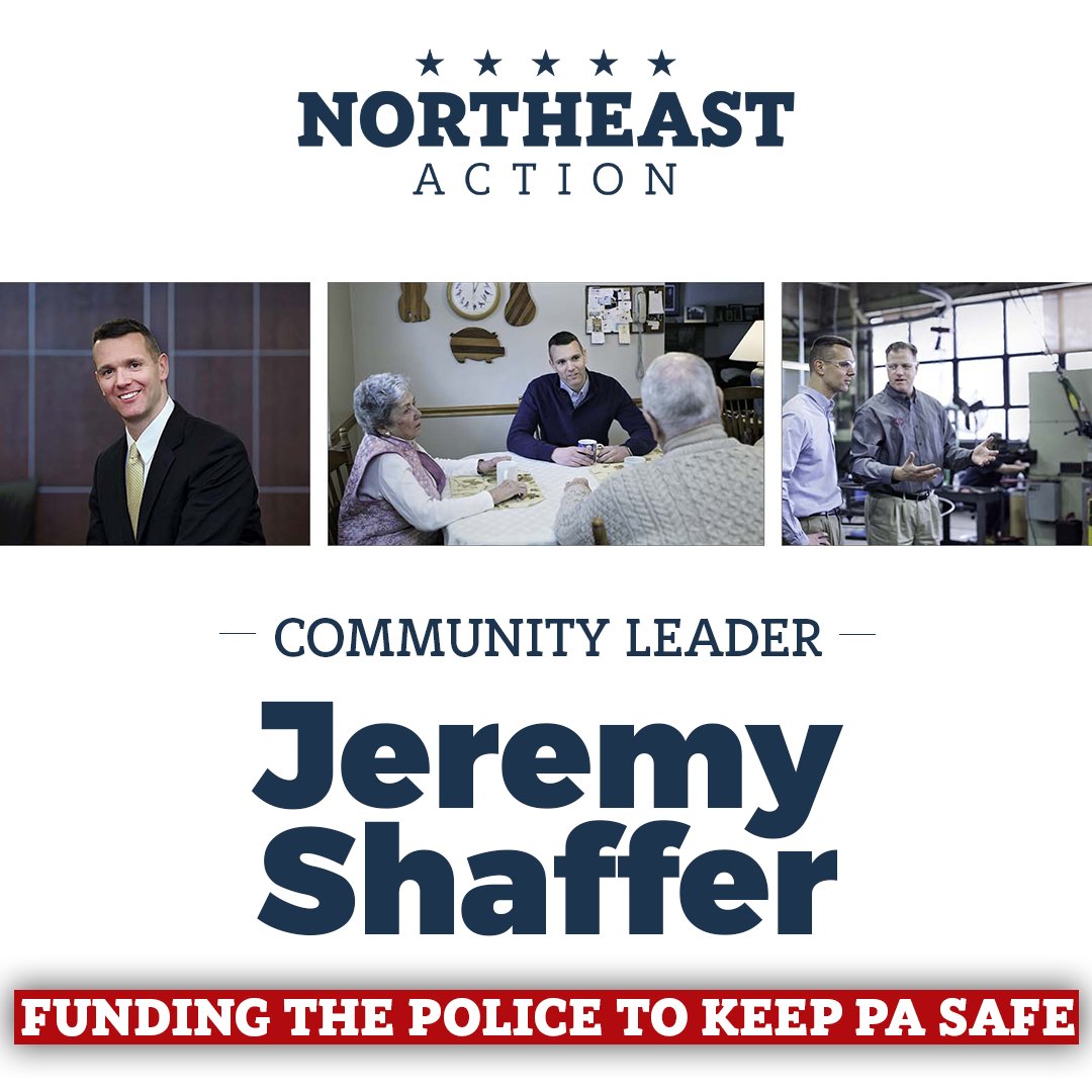 NortheastAction's tweet photo. @JeremyShafferPA knows the sacrifice that our brave law enforcement officers make each &amp; every day to keep our communities safe. Jeremy will stand against any efforts to defund the police &amp; make sure our officers have the funding + resources they need to keep our families safe! https://t.co/hRwwGi7tQI