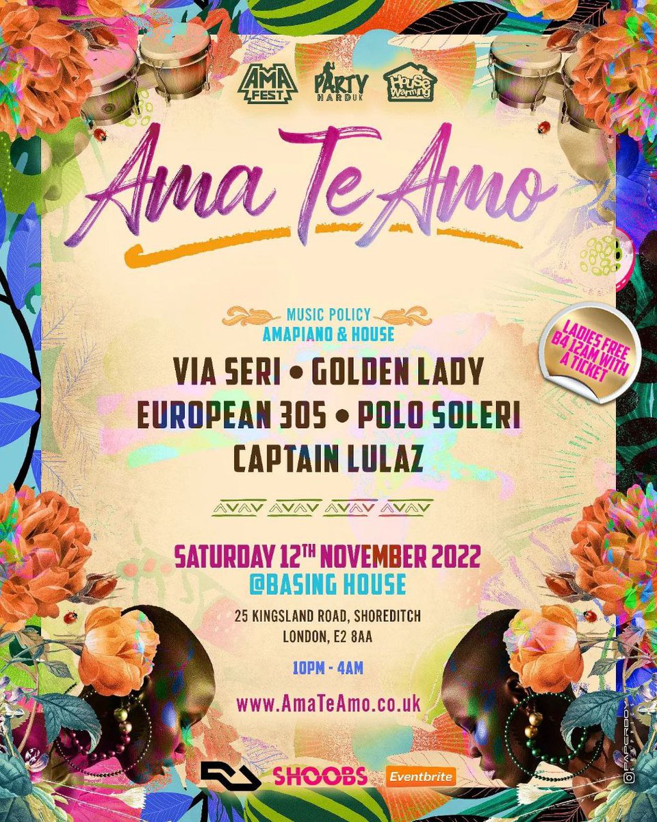 FixCasaLDN's tweet photo. #FixCasa🔥 Reccommends..

AMA TE AMO! ❤️ 

12.11.22 📆
@Basing_House 📍

A brand new intimate event for all #Amapiano and #House lovers!

Supported by
@GoldenladieDJ
@PoloSoleri
@European305

#ResidentAdvisor #Shoobs or #Eventbrite 🎟

Piano to the World! 🌍 https://t.co/E5t2kFDxuU