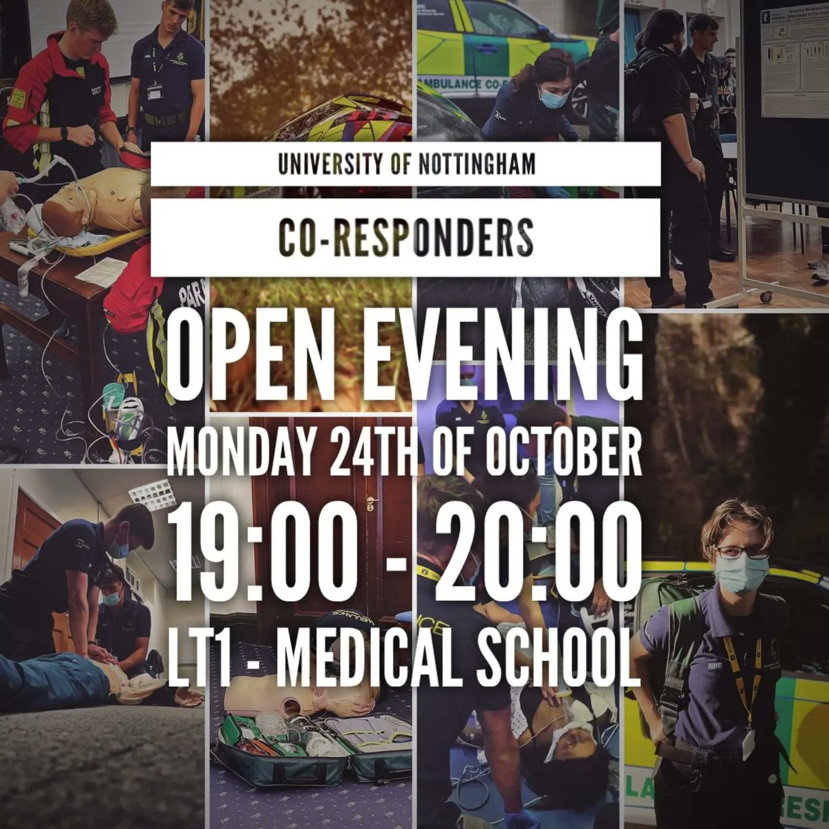 UoNResponders's tweet photo. 🚨 2022 RECRUITMENT INFORMATION EVENING 🚨
https://t.co/6GnSG2SLpJ

@EMAS_CFR @EMASNHSTrust @UoNFacultyMHS @MedicineUoN @UoN_SHS @UoNSU @UniofNottingham @UoN_Off_Campus @UoNStudentLife @NottsMedSoc https://t.co/6bPtj59Zni