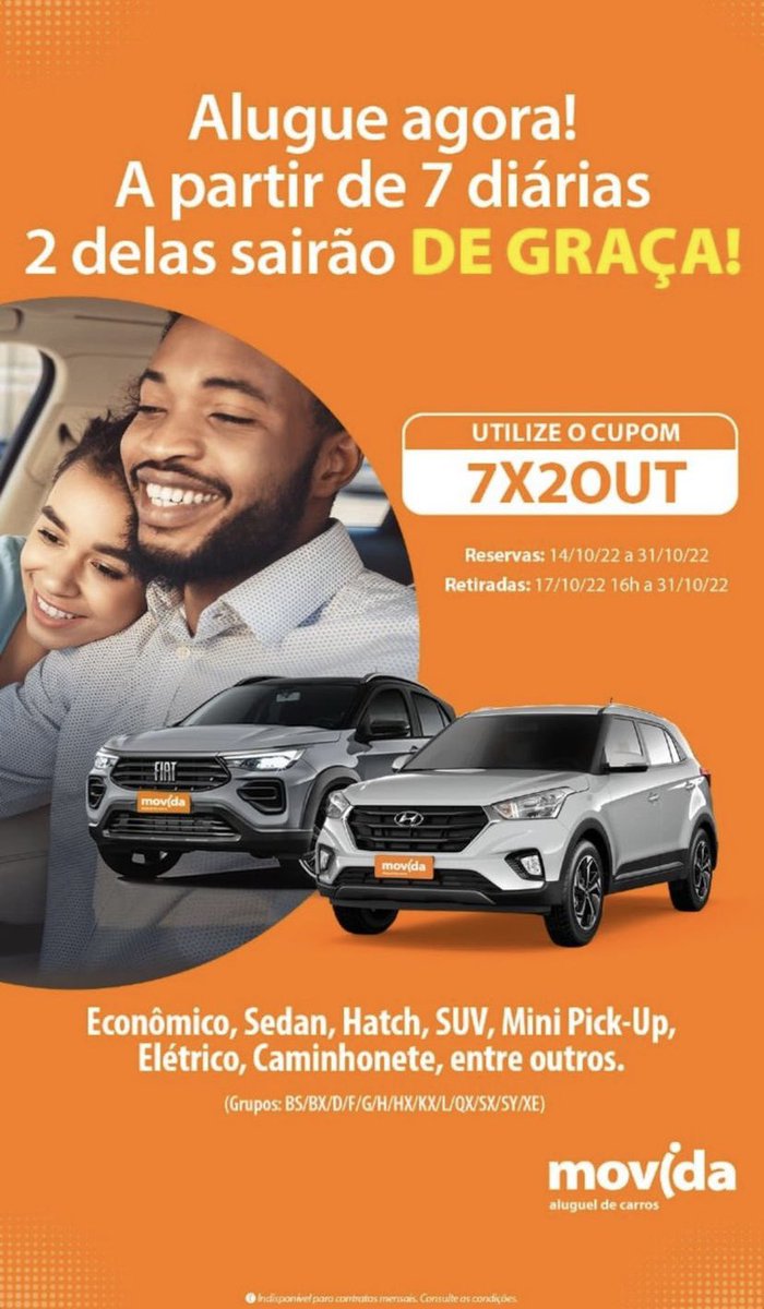 Domingão de sol e PROMO! 🤩 Alugue agora e a partir de 7 diárias 2 delas sairão de GRAÇA! Bora aproveitar?🫶#AVidaÉPraSerMovida 🧡🚗
