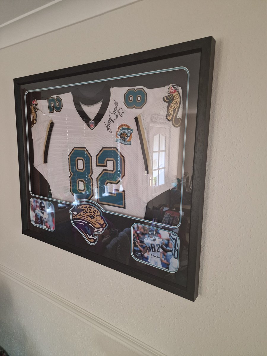 2 years after finally being framed. My <a href="/JimmySmithJags/">Jimmy Smith</a> Inaugural Season jersey is finally on the wall. 
Thankyou <a href="/JimmySmithJags/">Jimmy Smith</a> <a href="/PixieGallery/">Pixie Gallery Framers</a> and @caseyayers for posting it to twitter all those years ago