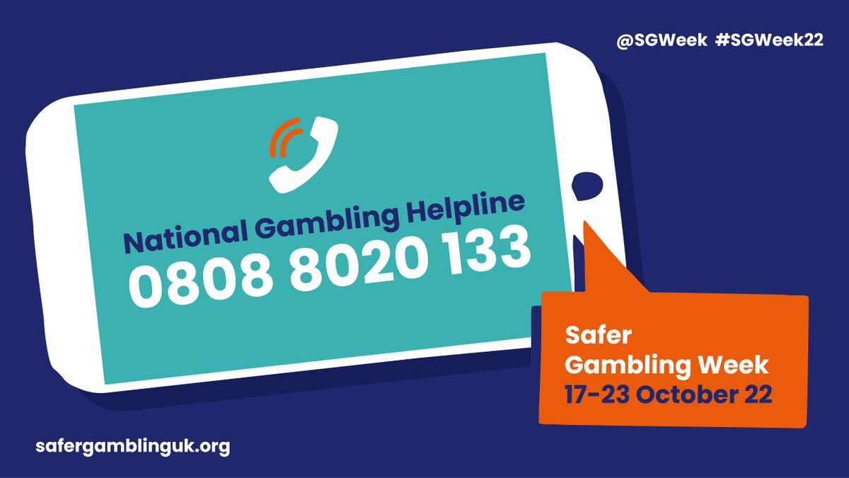 Today marks the last day of Safer Gambling Week 2022 but our commitment to safer gambling doesn’t end.

The <a href="/GamCare/">GamCare</a> National Gambling Helpline is available 24 hours a day all year round, it’s a great source of free information and advice on safer gambling. 

#SGWeek22